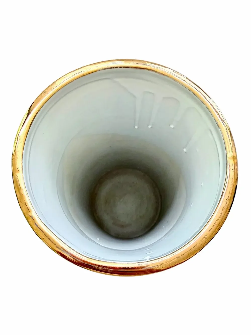 Chinese Famille Rose Hand Painted Porcelain Cylinder Vase 10.75” Gold Rim